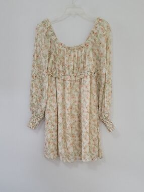 Blu Pepper Cream Mini Dress with Peach and Sage Floral, Size Small